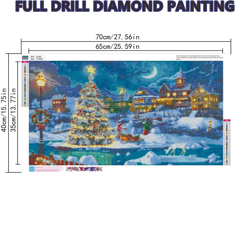 MBNTJHT Christmas Night Diamond Painting, DIY 5D Diamond Painting Kits for Adults Full Drill, Christmas Tree with Moon Diamond Painting Well Decor 28x16 inch - Image 2