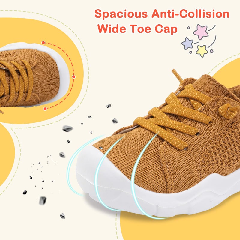 LeIsfIt Toddler Shoes Girls Boys Wide Shoes Kids Lightweight Barefoot Sneakers Slip on Tennis Sneakers Brown Size 6 - Image 5