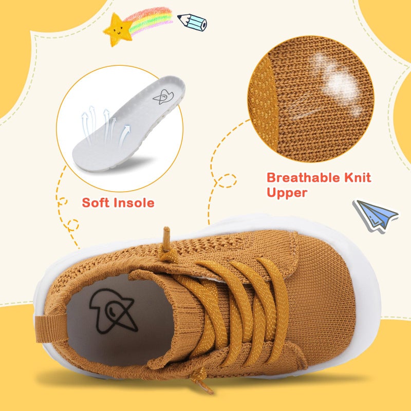 LeIsfIt Toddler Shoes Girls Boys Wide Shoes Kids Lightweight Barefoot Sneakers Slip on Tennis Sneakers Brown Size 6 - Image 3