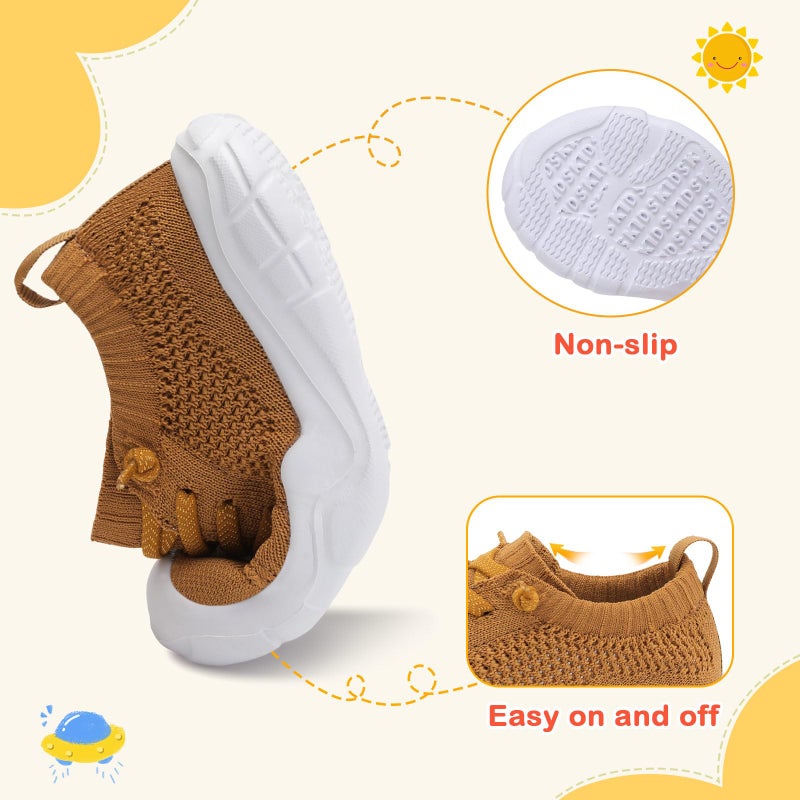 LeIsfIt Toddler Shoes Girls Boys Wide Shoes Kids Lightweight Barefoot Sneakers Slip on Tennis Sneakers Brown Size 6 - Image 4