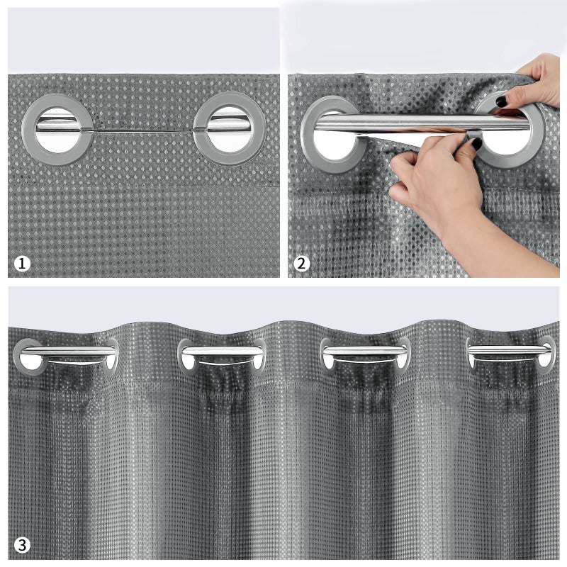 MitoVilla No Hooks Needed Grey Waffle Shower Curtain Set with Snap-in Liner  Modern Waffle Weave Heavy Duty Fabric Cloth Shower Curtain for Luxury Neutral Hotel Spa Bathroom Decor  72 x 74 - Image 4