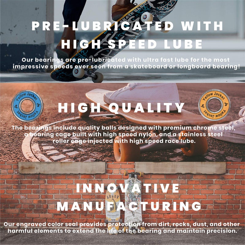 Yellow Jacket Premium Skateboard Bearings, Pro Longboard Bearings, 608, ABEC 9, White Lightning (Pack of 8) - Image 4