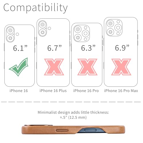 Dockem Genuine Leather Case V2 for iPhone 16 with Full Camera Control Cutout Compatible with MagSafe MSGL Light Brown - Image 3