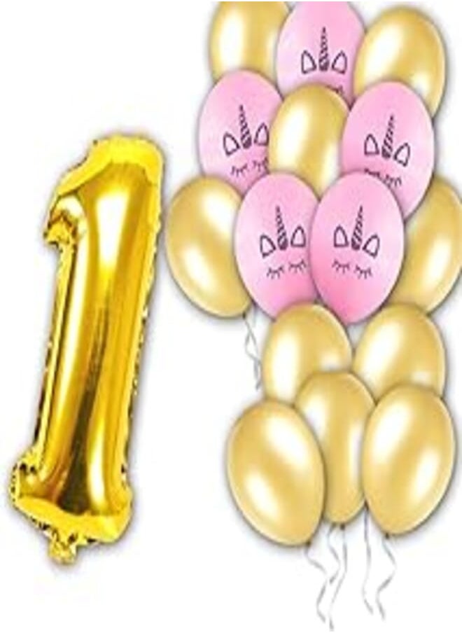 AXOR - 16 pcs/Set 1th Unicorn Theme gold Latex Balloons for Wedding Birthday Party Decoration Kids Rainbow Balloons Unicorn Party Supplies - Image 1