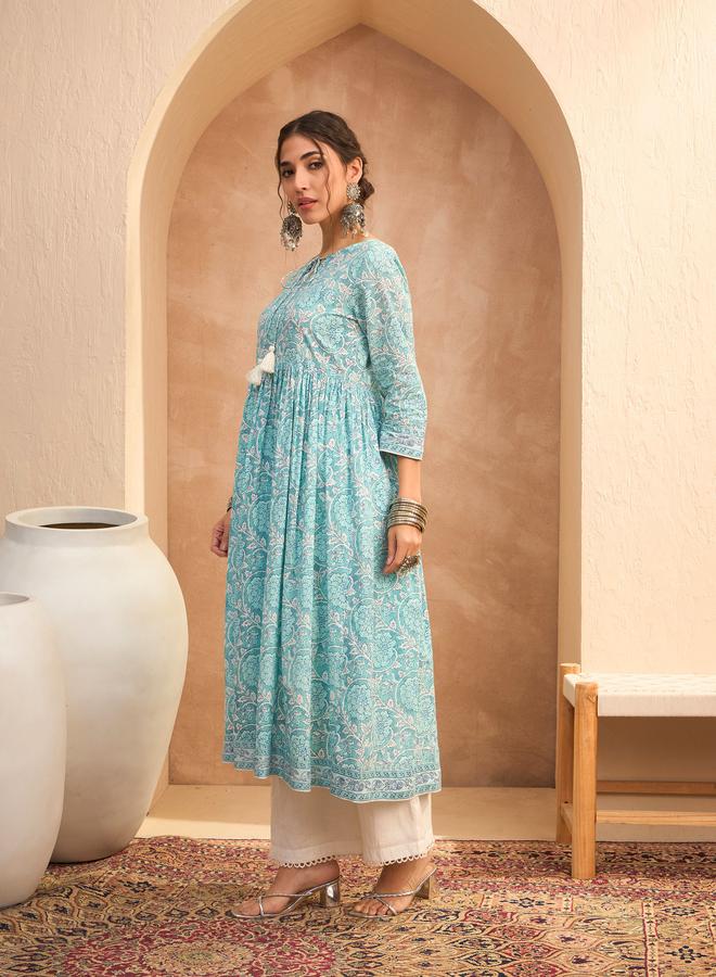 ساسافراس كُرتا ساسافراس أزرق مطرز بزهرية - Image 3