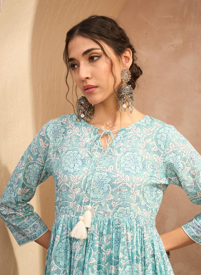 ساسافراس كُرتا ساسافراس أزرق مطرز بزهرية - Image 4