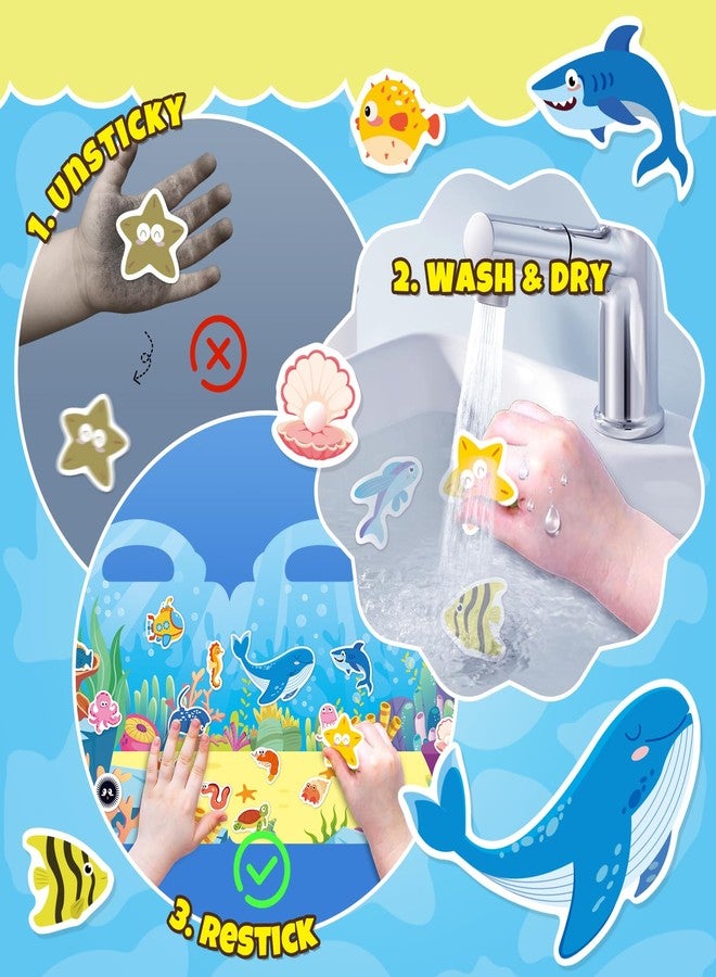 Lerifer Sticker Books for Toddlers 2-4 Years, Travel Sticker Book with Washable Jelly Stickers, Foldable Carry Handle Quiet Toy, 5 Theme Scenes for Kids 3-5, Dinosaur+Space+Ocean+Fairy Tale+Pizza - Image 3