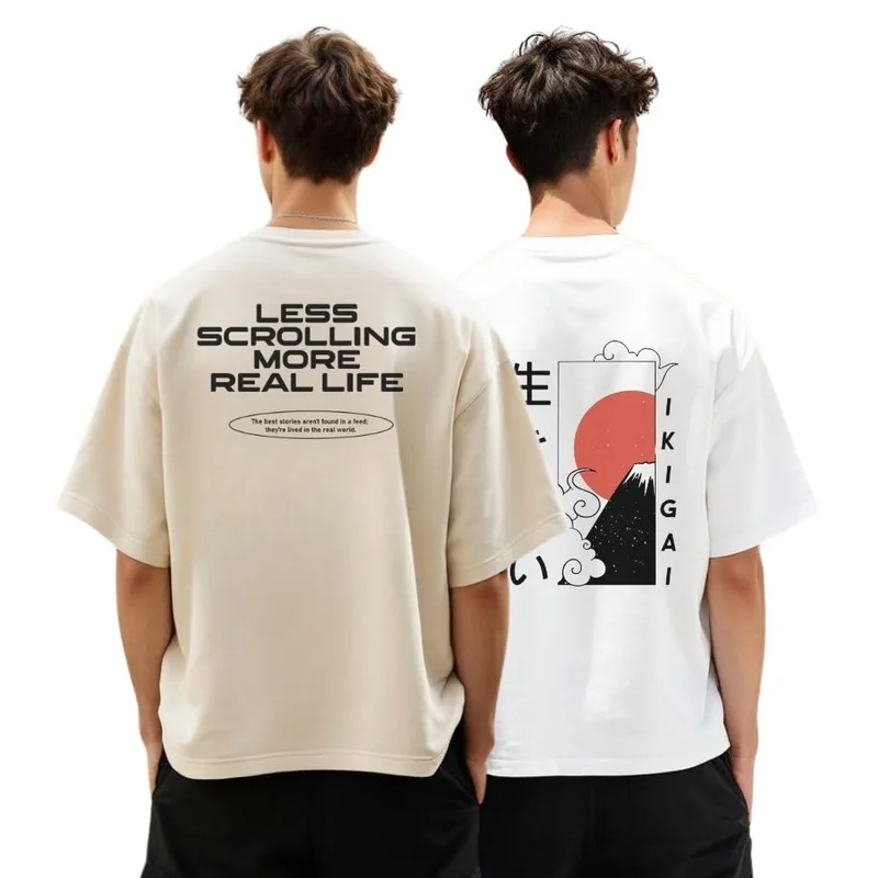 نوبيرو Graphic Print Oversized T-Shirt for Men