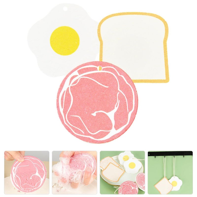 3Pcs Wood Pulp Cotton Reusable Sponge Scrubber Pads Non Scratch Dishwashing Set - Image 5