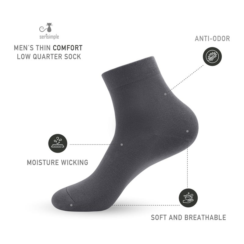 SERISIMPLE Bamboo Men's Breathable Quarter High Comfort Cool Soft Socks 5 Pairs (X-Large, Dark Grey) - Image 2