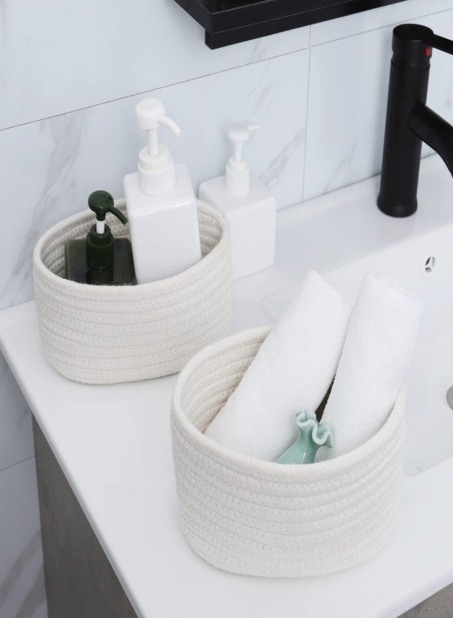 ABenkle 【2 Pack】 ABenkle Small Storage Baskets, Natural Cotton Rope Woven Baskets for Organizing, Tiny Oval Storage Easter Baskets, Small Basket, Cat Dog Toy Baskets, Bathroom Organization Bin - Image 4