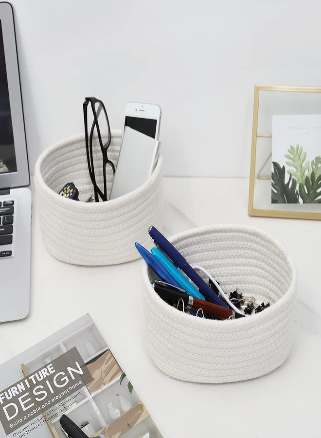 ABenkle 【2 Pack】 ABenkle Small Storage Baskets, Natural Cotton Rope Woven Baskets for Organizing, Tiny Oval Storage Easter Baskets, Small Basket, Cat Dog Toy Baskets, Bathroom Organization Bin - Image 5