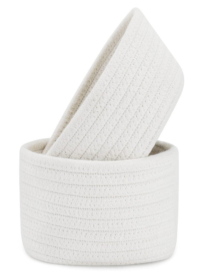ABenkle 【2 Pack】 ABenkle Small Storage Baskets, Natural Cotton Rope Woven Baskets for Organizing, Tiny Oval Storage Easter Baskets, Small Basket, Cat Dog Toy Baskets, Bathroom Organization Bin - Image 1