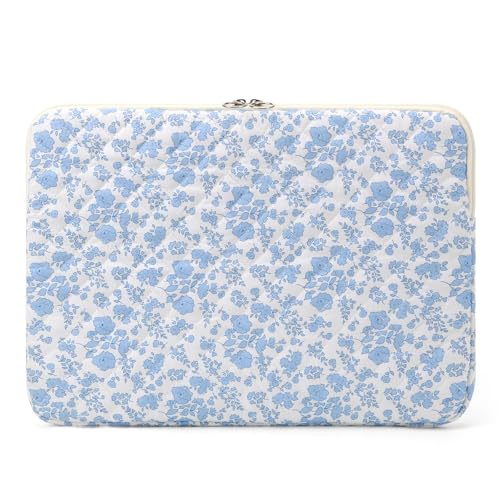 BBIQI Puffy Laptop Sleeve 13 Inch Cute Quilted Laptop Protective Case Padded Floral Computer Sleeve for MacBook (B-Blue, 13 Inch) - Image 1