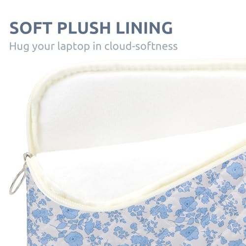BBIQI Puffy Laptop Sleeve 13 Inch Cute Quilted Laptop Protective Case Padded Floral Computer Sleeve for MacBook (B-Blue, 13 Inch) - Image 4