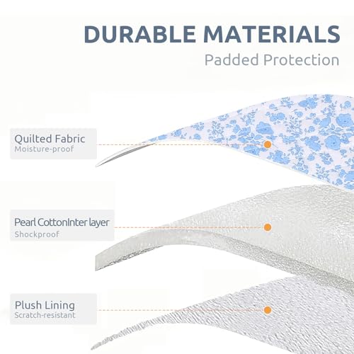 BBIQI Puffy Laptop Sleeve 13 Inch Cute Quilted Laptop Protective Case Padded Floral Computer Sleeve for MacBook (B-Blue, 13 Inch) - Image 3