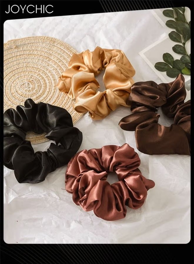 Joychic 4 Piece Women Simple and Versatile Hair Elastics Satin Scrunchies for Daily Decoration - Image 1