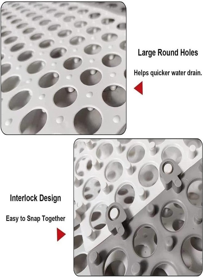 COVACURE 16Pcs Drainage Interlocking Floor Tiles Bathroom Mat 12" X 12" Soft PVC Non-Slip Tile Splicing Waterproof Mat Bath Shower Floor Mat for Pool Bathroom Balcony Locker Room Basement Stairs (16) - Image 4