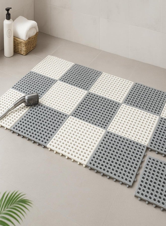 COVACURE 16Pcs Drainage Interlocking Floor Tiles Bathroom Mat 12" X 12" Soft PVC Non-Slip Tile Splicing Waterproof Mat Bath Shower Floor Mat for Pool Bathroom Balcony Locker Room Basement Stairs (16) - Image 1