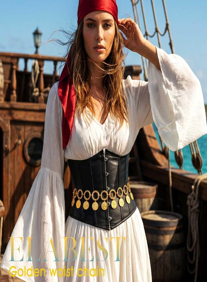 ELABEST Pirate Coin Waist Chain Gold Coins Pendant Chain Belt Tassel Jewelry for Pirate Costume Women - Image 2