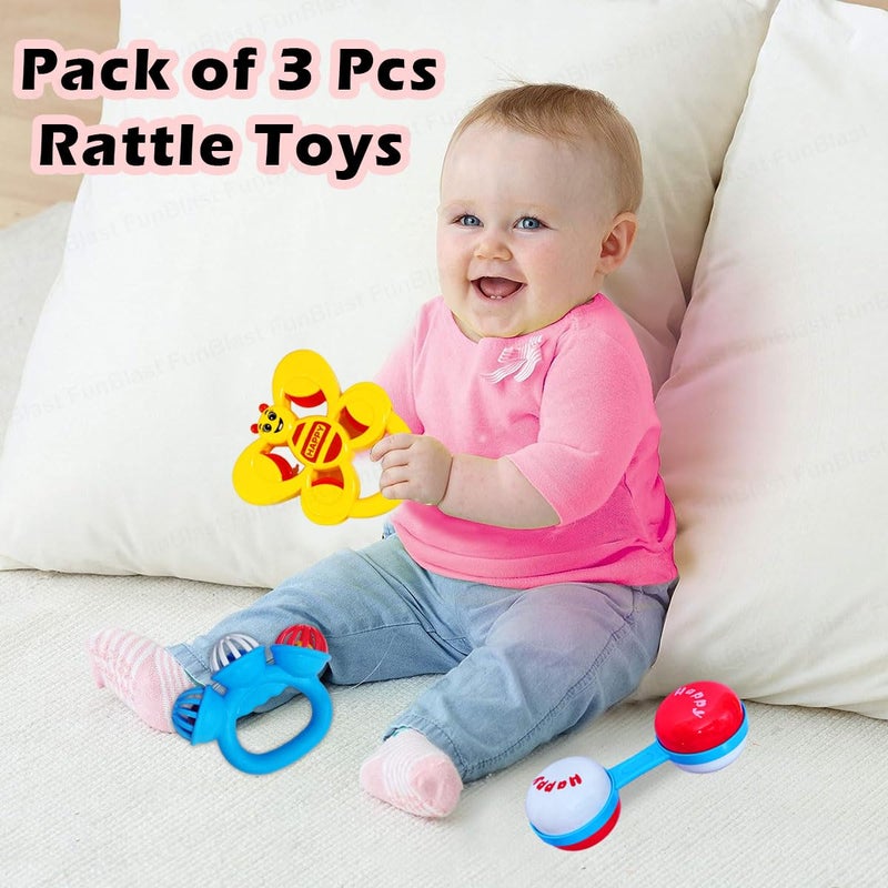 FunBlast Rattles for Babies - Pack of 3 Pcs Rattle Toys for Baby and Toddlers, Sound Rattle Toy for New Born Baby, Infants Toys, Early Development Toys for 3+ Months Babies (Multicolor) - Image 2