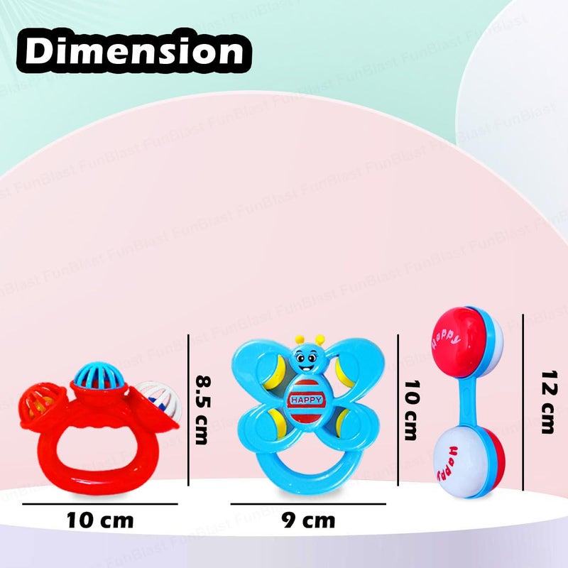 FunBlast Rattles for Babies - Pack of 3 Pcs Rattle Toys for Baby and Toddlers, Sound Rattle Toy for New Born Baby, Infants Toys, Early Development Toys for 3+ Months Babies (Multicolor) - Image 3