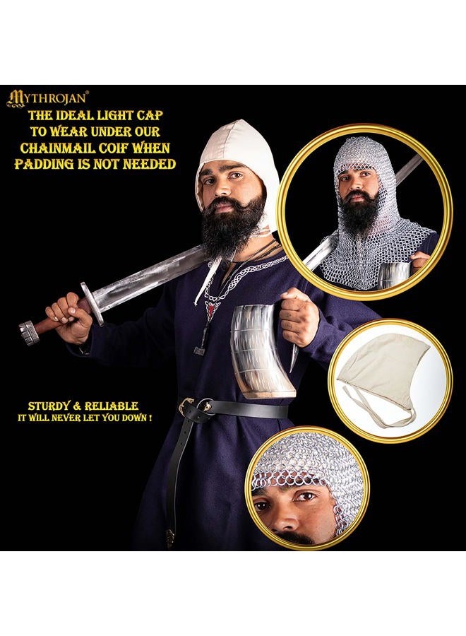 Mythrojan MEDIEVAL LIGHT CANVAS CAP: Soft Sturdy 100% Cotton Coif for your Next Costume - Image 5