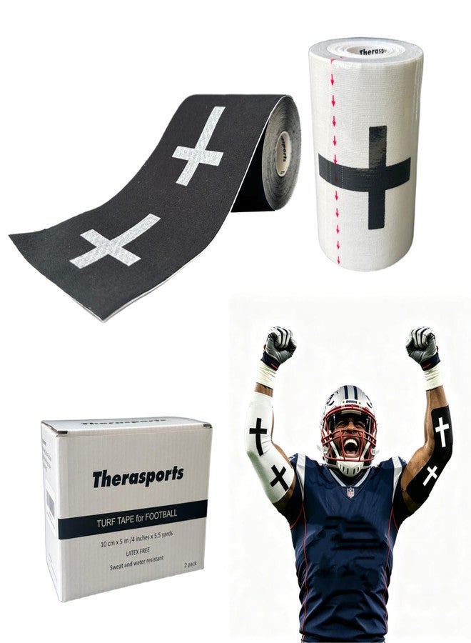 Therasports 2 Rolls Faith Cross Turf Tape Football - Extra Wide Christian Athletic Turf Tape - Ultra Sticky & Latex Free, Protects from Turf Burn, Waterproof & Flexible (White & Black, 4 inch) - Image 1