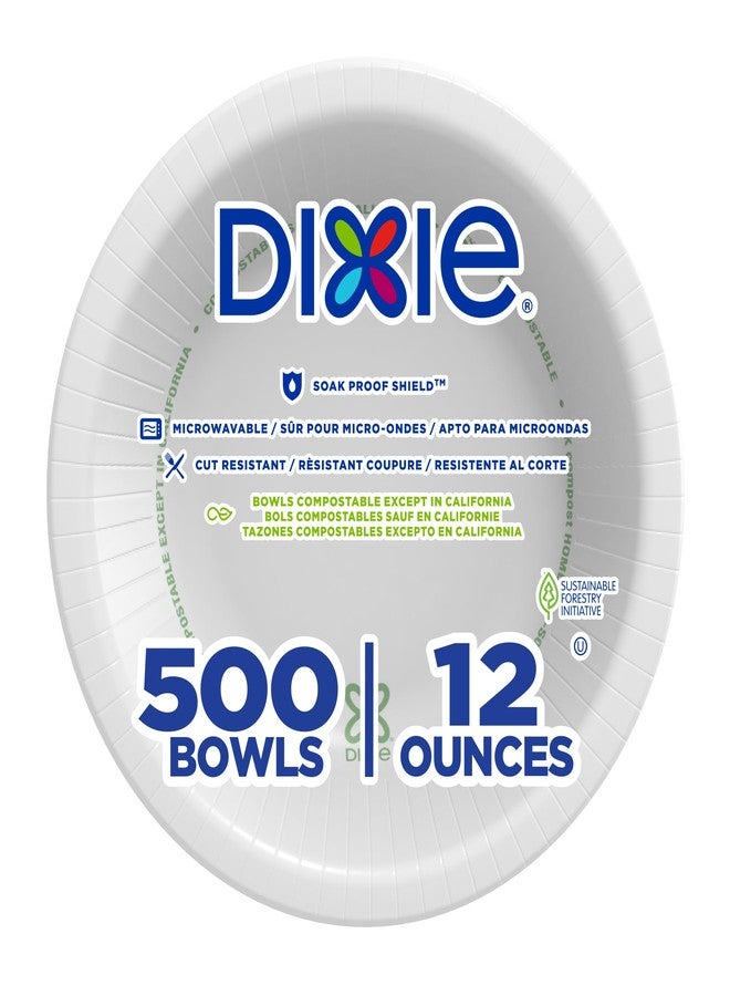Georgia-Pacific Dixie 12oz Medium-Weight Paper Bowls by GP PRO, White, UXB12WS, 500 Bowls Per Case - Image 1