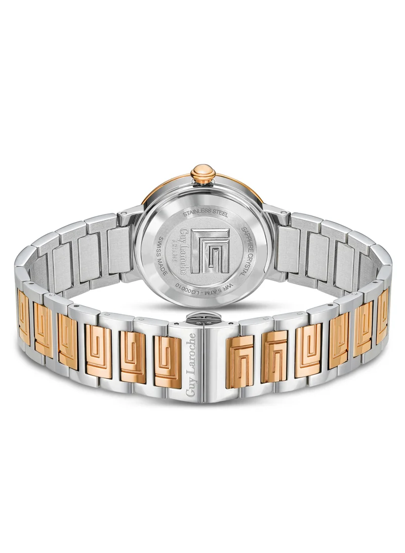 Guy Laroche Ariane Watch for Women with Silver and Rosegold Stainless Steel Bracelet 25 mm 5 Atm