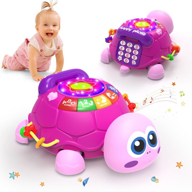 Hanayo Baby Musical Turtle Crawling Girl Toys for 6-18 Monthsï¼ŒInfant Early Learning Educational Toyï¼ŒBaby Girl Gift Essentials for Newborn 7 8 9 11+ Months 1-2 Year Old(Pink) - Image 1