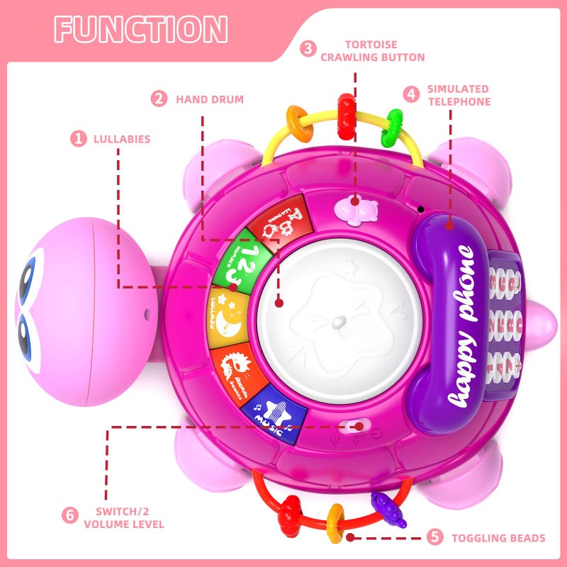 Hanayo Baby Musical Turtle Crawling Girl Toys for 6-18 Monthsï¼ŒInfant Early Learning Educational Toyï¼ŒBaby Girl Gift Essentials for Newborn 7 8 9 11+ Months 1-2 Year Old(Pink) - Image 2