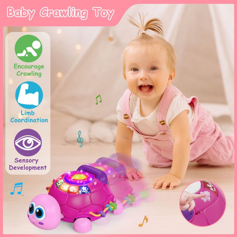 Hanayo Baby Musical Turtle Crawling Girl Toys for 6-18 Monthsï¼ŒInfant Early Learning Educational Toyï¼ŒBaby Girl Gift Essentials for Newborn 7 8 9 11+ Months 1-2 Year Old(Pink) - Image 4