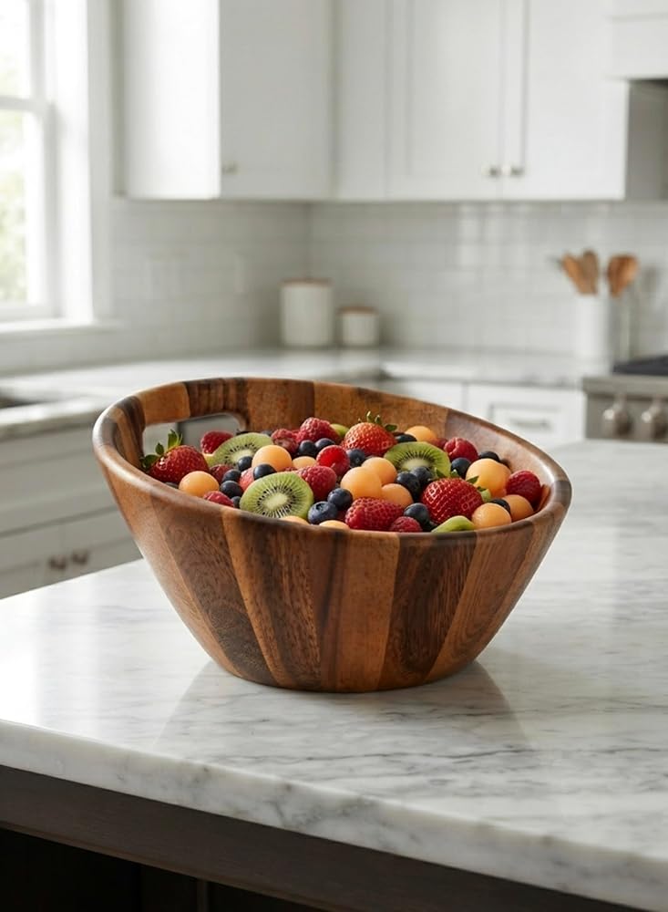BILLI® Wooden Slant Lip Bowl with Cut Out handle - Image 5