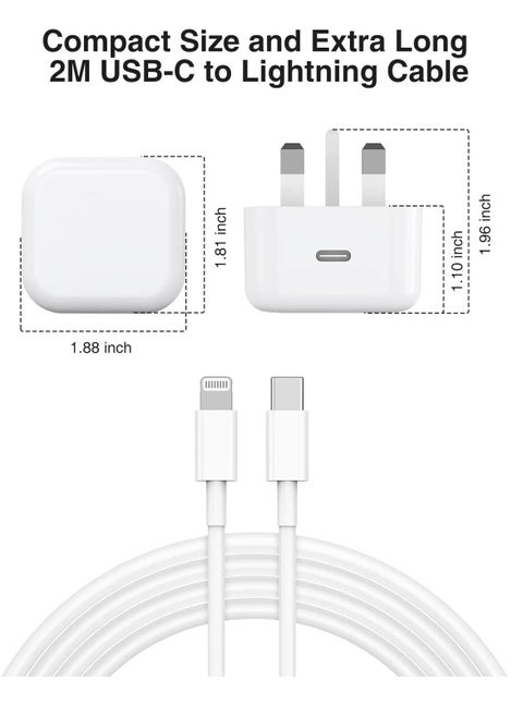 iPhone 13 Charger Plug and Cable, 20W USB C Plug with USB C Lightning Cable, USB C Apple Lightning Cable and iPhone Plug uk Charger for iPhone 13 Pro Max/12/12Mini/11/XR/XS/X/8