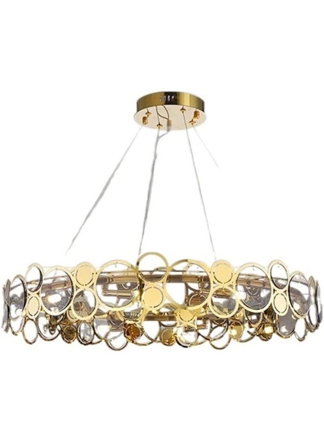 إسكدنيا ثريا مودرن LED بتصميم دائري ذهبي أنيق من الحلقات الزجاجية – إنارة ثلاثية فاخرة معلقة للسقف - Image 2