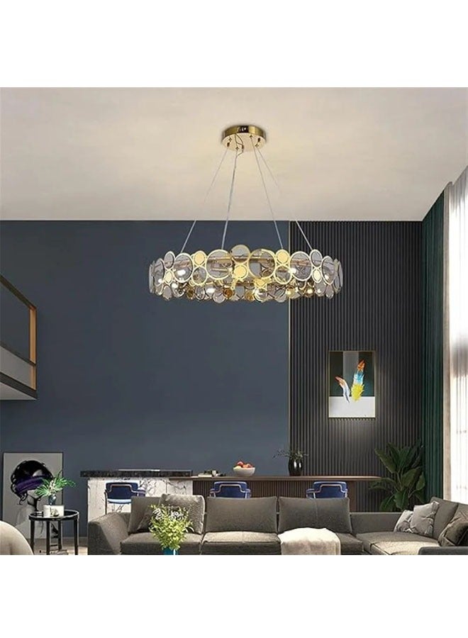 إسكدنيا ثريا مودرن LED بتصميم دائري ذهبي أنيق من الحلقات الزجاجية – إنارة ثلاثية فاخرة معلقة للسقف - Image 1