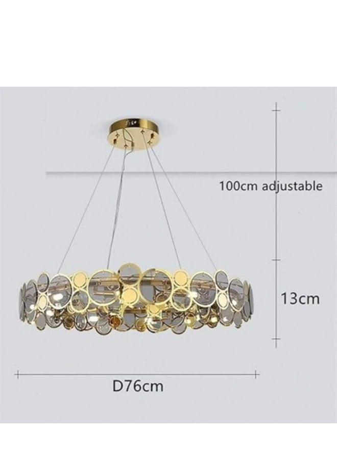 إسكدنيا ثريا مودرن LED بتصميم دائري ذهبي أنيق من الحلقات الزجاجية – إنارة ثلاثية فاخرة معلقة للسقف - Image 3