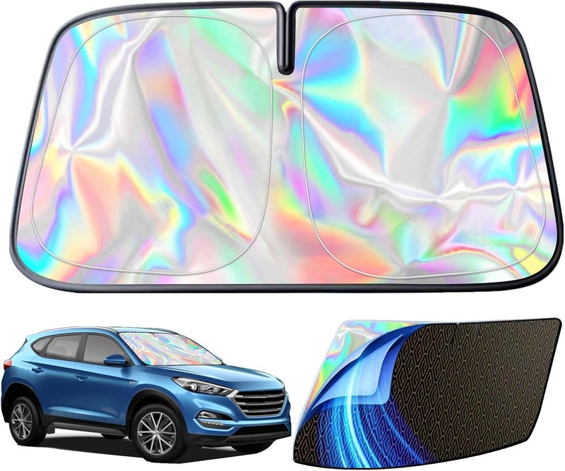 KASTWAVE Car Windshield Sun Shade - 5-Layer Reflective UV & Heat Protection, Iridescent Color, Universal Fit for Cars, Trucks, SUVs (M: 56 x 32 inches) - Image 1