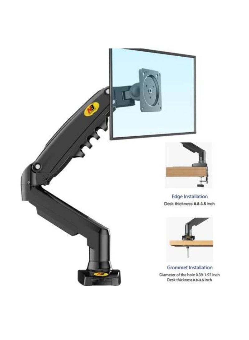 ان بي ايرجونوميك حامل ذراع شاشة الكمبيوتر فوق الطاولة المزود بنابض غازي F80B يدعم شاشات من 17" إلى 30" بوزن يصل إلى 19.8 رطل، توافق معايير فيسا 75x75 و100x100، قابل للتعديل في الارتفاع، حركة كاملة مع إمالة ودوران 360°، لون أسود - NB-F80B - Image 3
