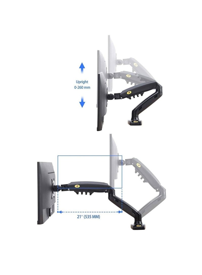 ان بي ايرجونوميك حامل ذراع شاشة الكمبيوتر فوق الطاولة المزود بنابض غازي F80B يدعم شاشات من 17" إلى 30" بوزن يصل إلى 19.8 رطل، توافق معايير فيسا 75x75 و100x100، قابل للتعديل في الارتفاع، حركة كاملة مع إمالة ودوران 360°، لون أسود - NB-F80B - Image 5