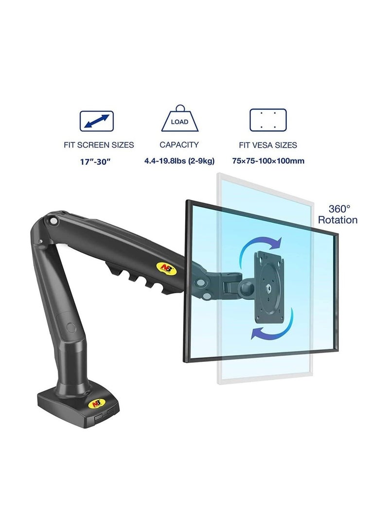 ان بي ايرجونوميك حامل ذراع شاشة الكمبيوتر فوق الطاولة المزود بنابض غازي F80B يدعم شاشات من 17" إلى 30" بوزن يصل إلى 19.8 رطل، توافق معايير فيسا 75x75 و100x100، قابل للتعديل في الارتفاع، حركة كاملة مع إمالة ودوران 360°، لون أسود - NB-F80B - Image 4