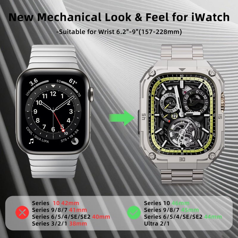 PanPinnacle Casual Stainless Steel Case with Band Compatiable for 49mm Apple Watch Ultra Bands for Men,Metal Apple Watch Bumper Case Cover with Strap for iWatch Band Ultra 3/2/1,Titanium - Image 3