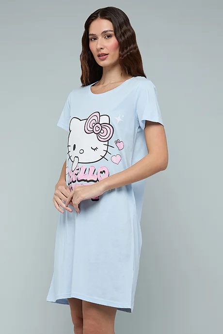R&B Hello Kitty Nightdress with Crew Neck and Short Sleeves