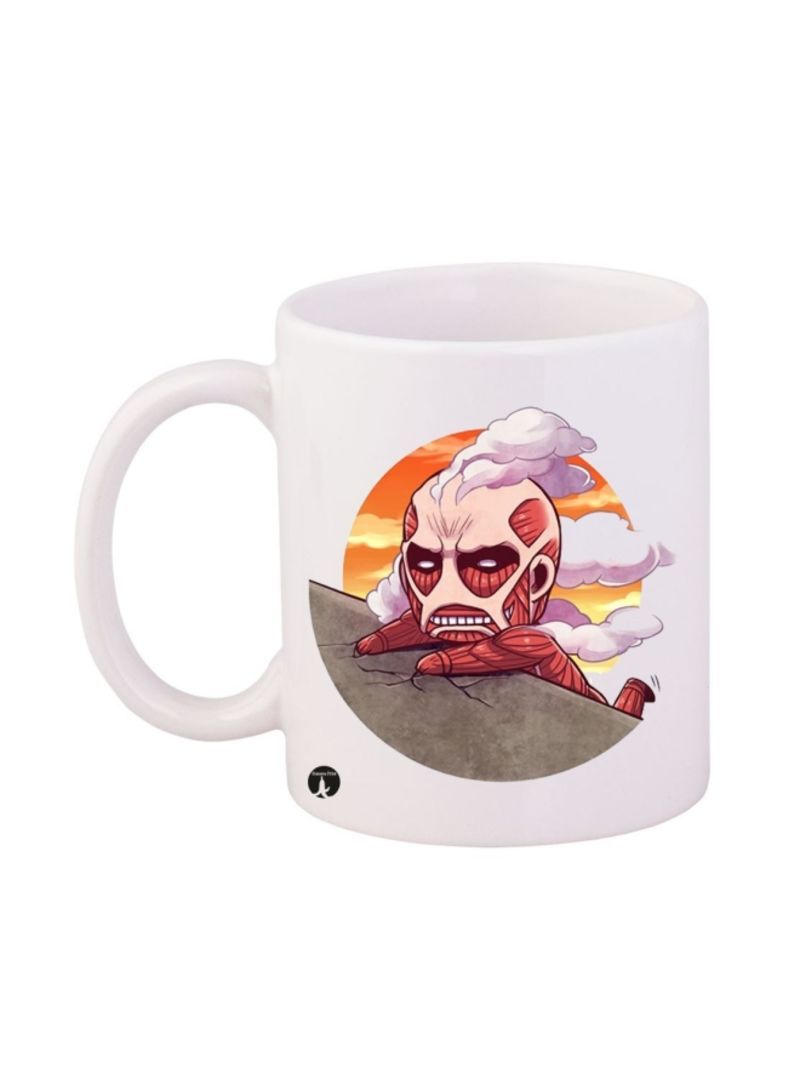 Attack On Titan Printed Mug White/Red/Beige 12ounce
