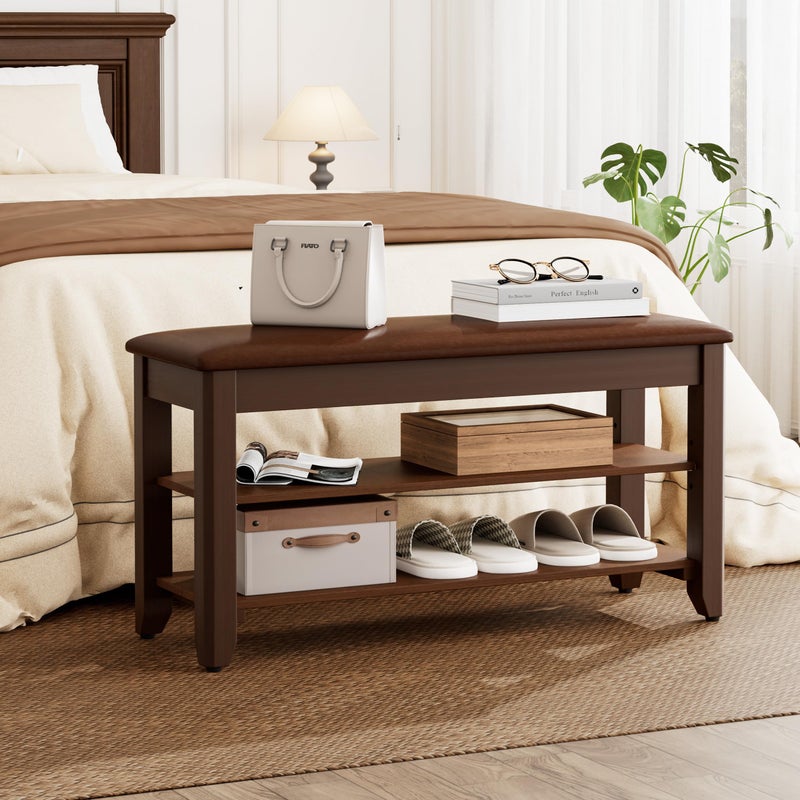 Homleke Shoe Rack Bench with Flip-Top Storage, Solid Wood Entryway Bench with Cushion, Adjustable Shelf, for Hallway, Mudroom, Closet â€“ Walnut, 31.5" - Image 3