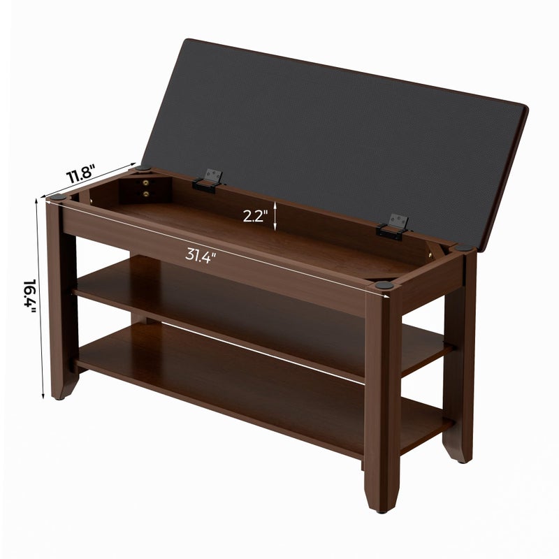 Homleke Shoe Rack Bench with Flip-Top Storage, Solid Wood Entryway Bench with Cushion, Adjustable Shelf, for Hallway, Mudroom, Closet â€“ Walnut, 31.5" - Image 4