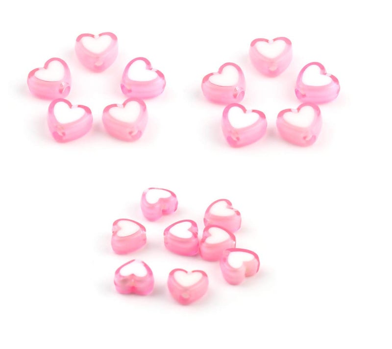 JGFinds Heart Spacer Beads, 300 Pack, 8mm with 1.8mm Hole, Acrylic Colorful Bright Looking Pony Beads Hearts (Pink), for Bracelets and Other Jewelry Making - Image 1