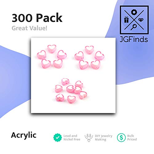 JGFinds Heart Spacer Beads, 300 Pack, 8mm with 1.8mm Hole, Acrylic Colorful Bright Looking Pony Beads Hearts (Pink), for Bracelets and Other Jewelry Making - Image 2