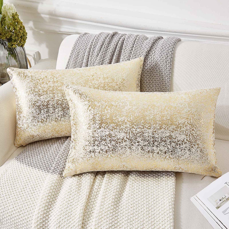 EUCIOR Champagne Throw Pillows 12x20Gold and White Pillow CoversSet of 2Glitter Decorative Velvet Pillow CoversSolid Color Cushion Covers for Sofa Bedroom Car
